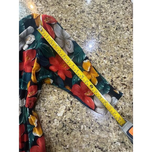 VINTAGE J. Harris 90s Tropical Hawaii Tiered Ruffle Asymmetric Midi Dress Size 4 - Picture 13 of 16